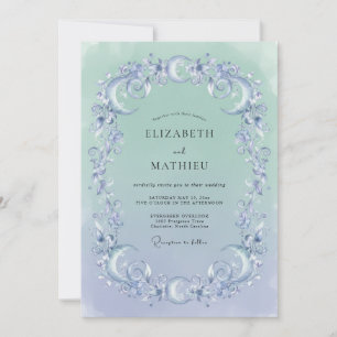 Aquamarine Periwinkle Filigree Eucalyptus Wedding Invitation