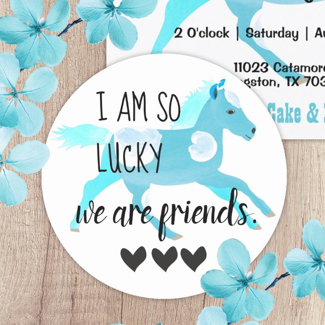 Aquamarine Pony Friendship Sticker (girls pony themed birthday party favor stickers envelope seals turquoise pony friendship galloping )