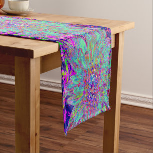 Aquamarine Rainbow Colour Abstract Dahlia Flower Short Table Runner