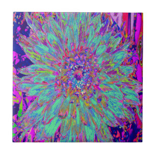 Aquamarine Rainbow Colour Abstract Dahlia Flower Tile