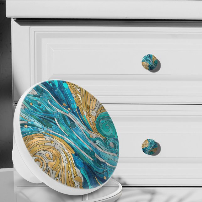 Aquamarine River Abstract Mosaic Art Ceramic Knob (Creator Uploaded)