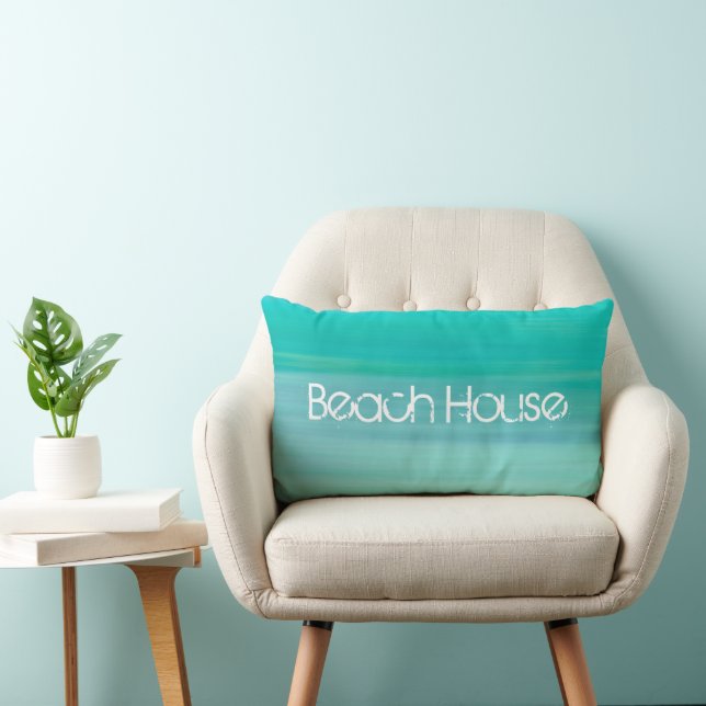 Aquamarine sea water beach house lumbar pillow (Chair)