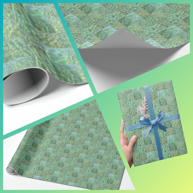 Aquamarine Seafoam Water Patchwork Boho Chic Wrapping Paper (Creator Uploaded)
