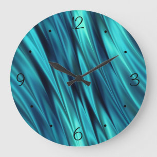 Aquamarine silky waves large clock