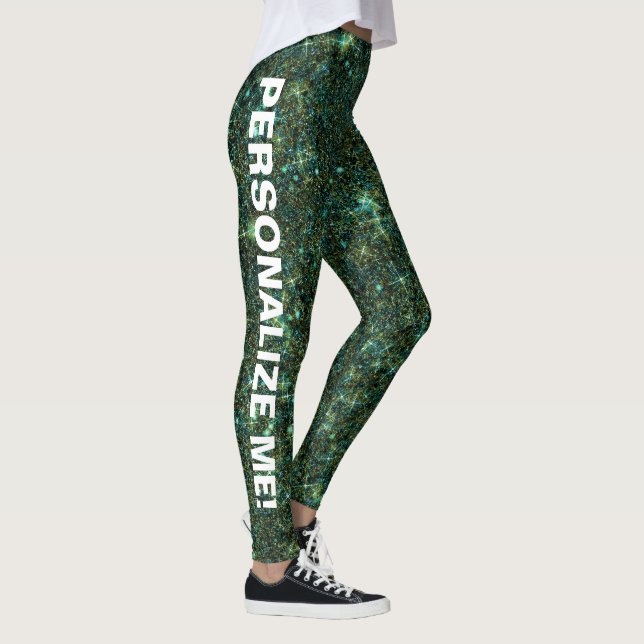 Aquamarine Spell Gold Blue Glitter CUSTOM TEXT Leggings (Right)