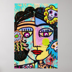 Aquamarine Sugar Skull Mexican Woman Poster