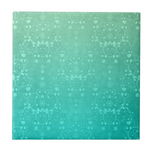 Aquamarine Teal Mint Green Fancy Damask Pattern Tile