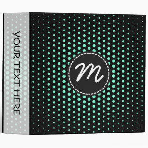 Aquamarine Techno Dots Modern Black Monogram Binder