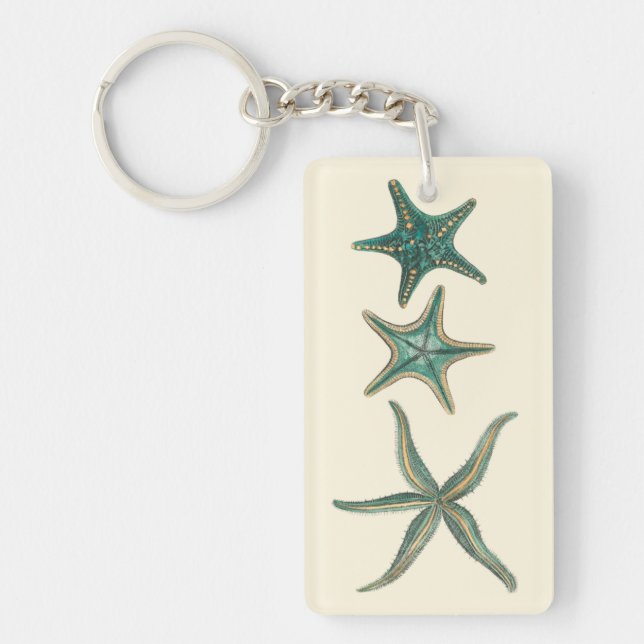 Aquamarine Triple Starfish Keychain (Front)