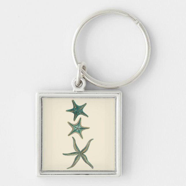 Aquamarine Triple Starfish Keychain (Front)