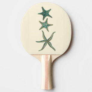 Aquamarine Triple Starfish Ping Pong Paddle