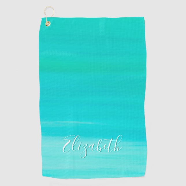 Aquamarine turquoise ocean sea water name golf towel (Front)