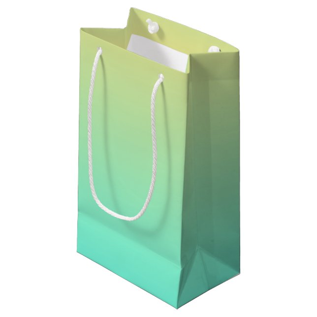 Aquamarine Turquoise to Yellow Gradient Small Gift Bag (Front Angled)