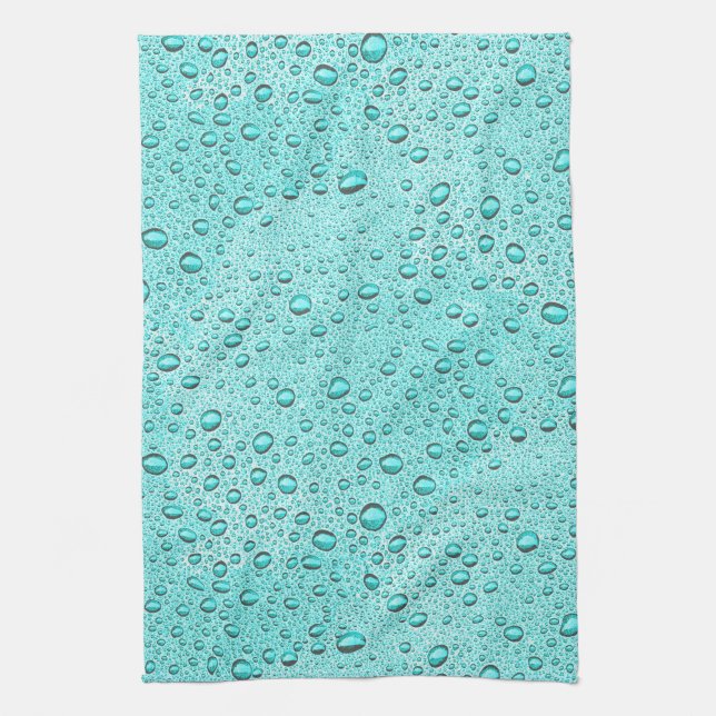 Aquamarine water droplets kitchen towel (Vertical)