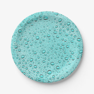 Aquamarine water droplets paper plate