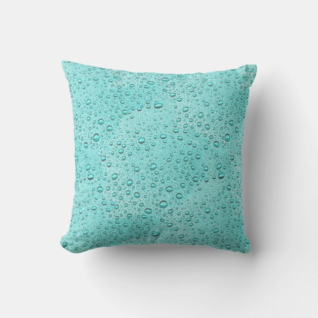 Aquamarine water droplets throw pillow (Front)