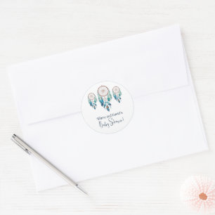 Aquamarine Watercolor Dreamcatcher Baby Shower Classic Round Sticker