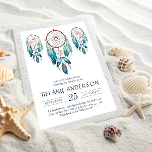 Aquamarine Watercolor Dreamcatcher Baby Shower Invitation
