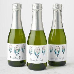 Aquamarine Watercolor Dreamcatcher Baby Shower Sparkling Wine Label