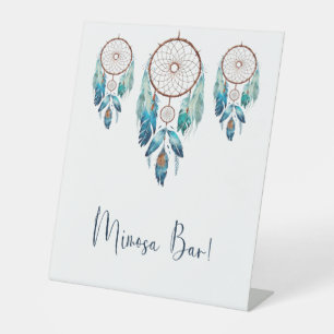 Aquamarine Watercolor Dreamcatcher Mimosa Bar Pedestal Sign