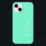 Aquamarine White Elegant Calligraphy Script Name Case-Mate iPhone 14 Case<br><div class="desc">Aquamarine Elegant White Calligraphy Script Custom Personalized Name iPhone 14 Smart Phone Cases features a modern and trendy simple and stylish design with your personalized name in elegant hand written calligraphy script typography on an aquamarine background. Designed by ©Evco Studio www.zazzle.com/store/evcostudio</div>