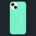 Aquamarine White Elegant Calligraphy Script Name Case-Mate iPhone 14 Case<br><div class="desc">Aquamarine Elegant White Calligraphy Script Custom Personalized Name iPhone 14 Smart Phone Cases features a modern and trendy simple and stylish design with your personalized name in elegant hand written calligraphy script typography on an aquamarine background. Designed by ©Evco Studio www.zazzle.com/store/evcostudio</div>