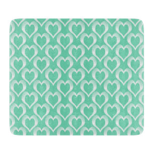 Aquamarine White Hearts Pattern Cutting Board