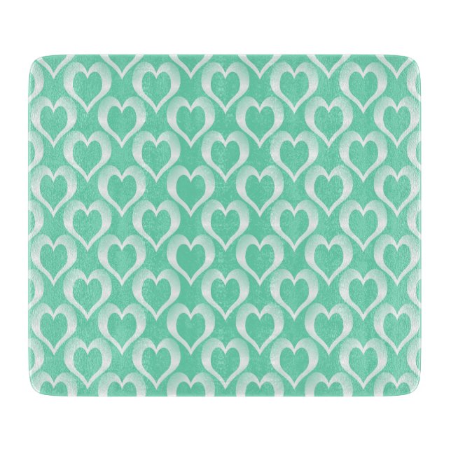 Aquamarine White Hearts Pattern Cutting Board (Front)
