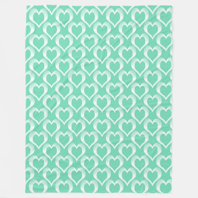 Aquamarine White Hearts Pattern Fleece Blanket (Front)