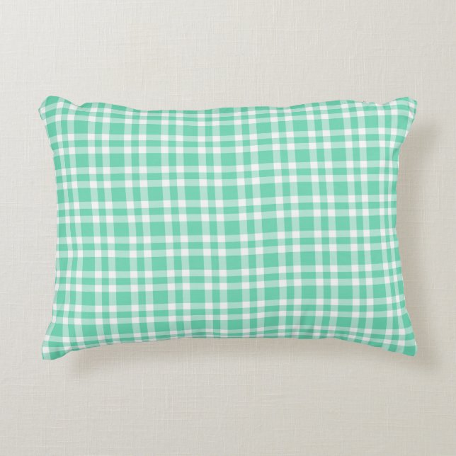 Aquamarine White Plaid Pattern Accent Pillow (Front)