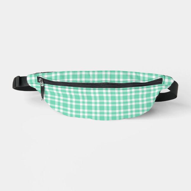 Aquamarine White Plaid Pattern Fanny Pack (Front)