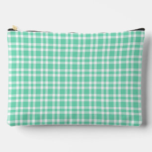 Aquamarine White Plaid Pattern Large Accessory Pouch