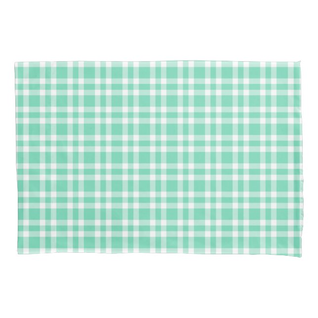 Aquamarine White Plaid Pattern Pillowcase (Front-Left)