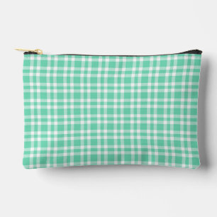 Aquamarine White Plaid Pattern Small Accessory Pouch