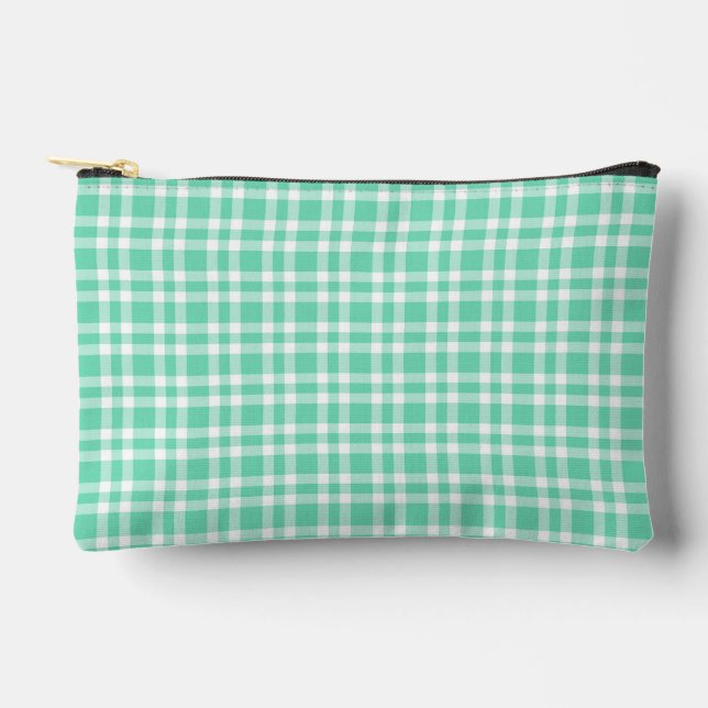 Aquamarine White Plaid Pattern Small Accessory Pouch (Front)