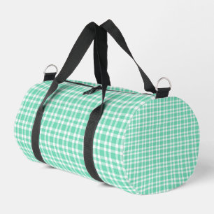 Aquamarine White Plaid Pattern Small Duffle Bag