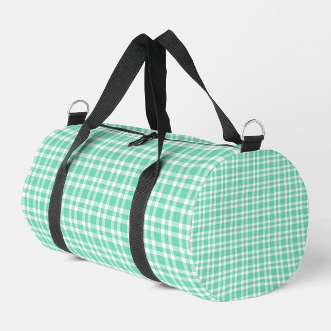 Aquamarine White Plaid Pattern Small Duffle Bag (Left Corner)