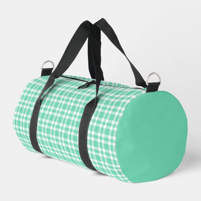 Aquamarine White Plaid Pattern Small Duffle Bag (Left Corner)