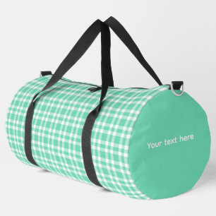 Aquamarine White Plaid Personalize Pattern Large Duffle Bag