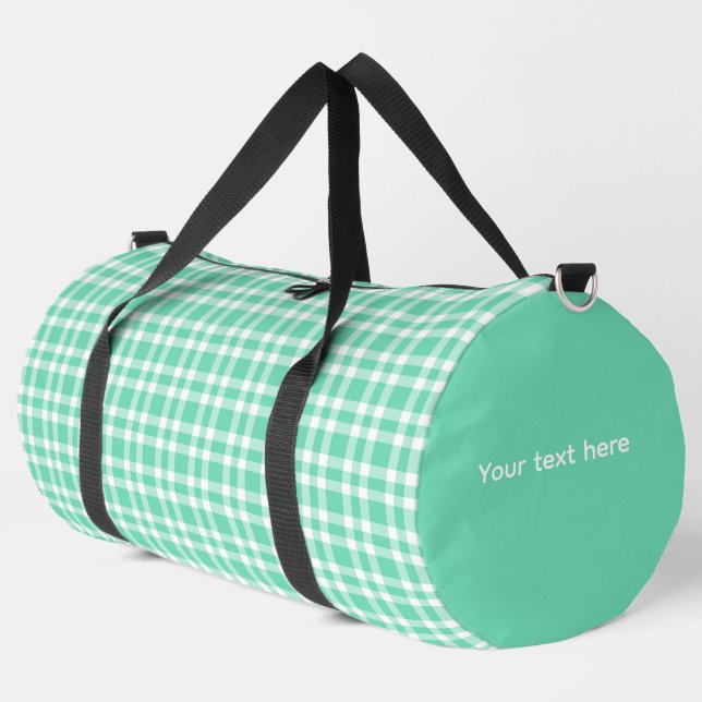 Aquamarine White Plaid Personalize Pattern Large Duffle Bag (Left Corner)