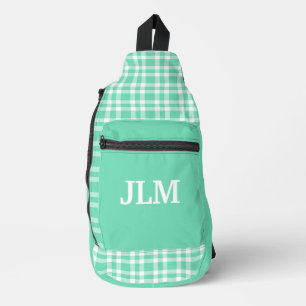 Aquamarine White Plaid Personalize Pattern Sling Bag