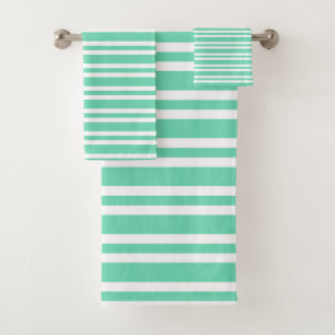 Aquamarine White Stripes Pattern Bath Towel Set