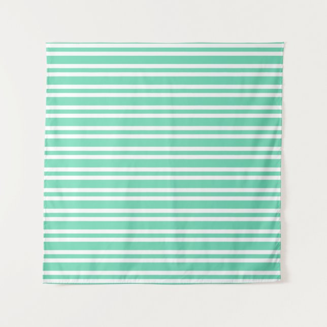 Aquamarine White Stripes Pattern Tapestry (Front)