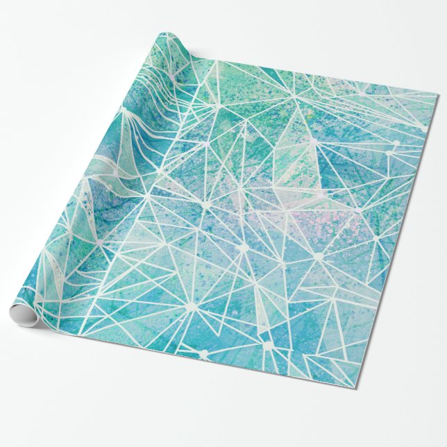aquamarine with white geometry space wrapping paper (Unrolled)