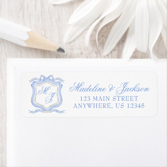 Aquarcolor Designer Blue Monogram Crest Adresse (En situation)