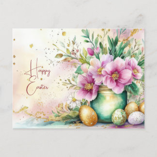 Aquarell Easter postcard with Easter eggs and flow