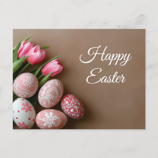 Aquarell Easter postcard with Easter eggs and tuli