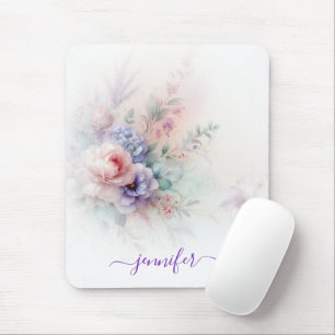 Aquarell Floral Pastel Colours Script Name Vertica Mouse Pad