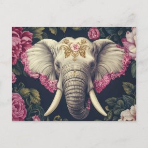 Aquarell Illustration eines Elefanten mit Blumen Postcard