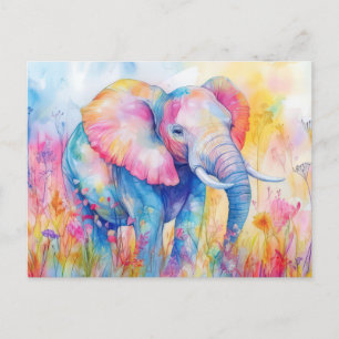 Aquarell Illustration eines Elefanten mit Blumen Postcard